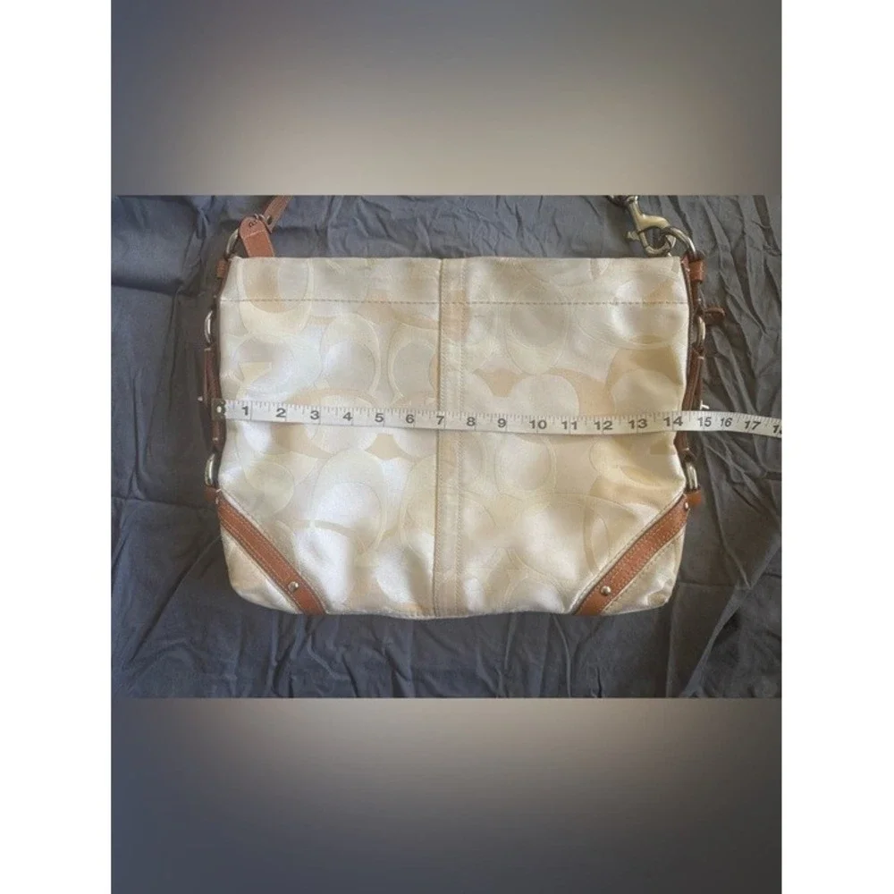 Vintage Coach Carly Hobo Bag Cream Tan Optic Signature Jacquard Canvas Y2K 11962